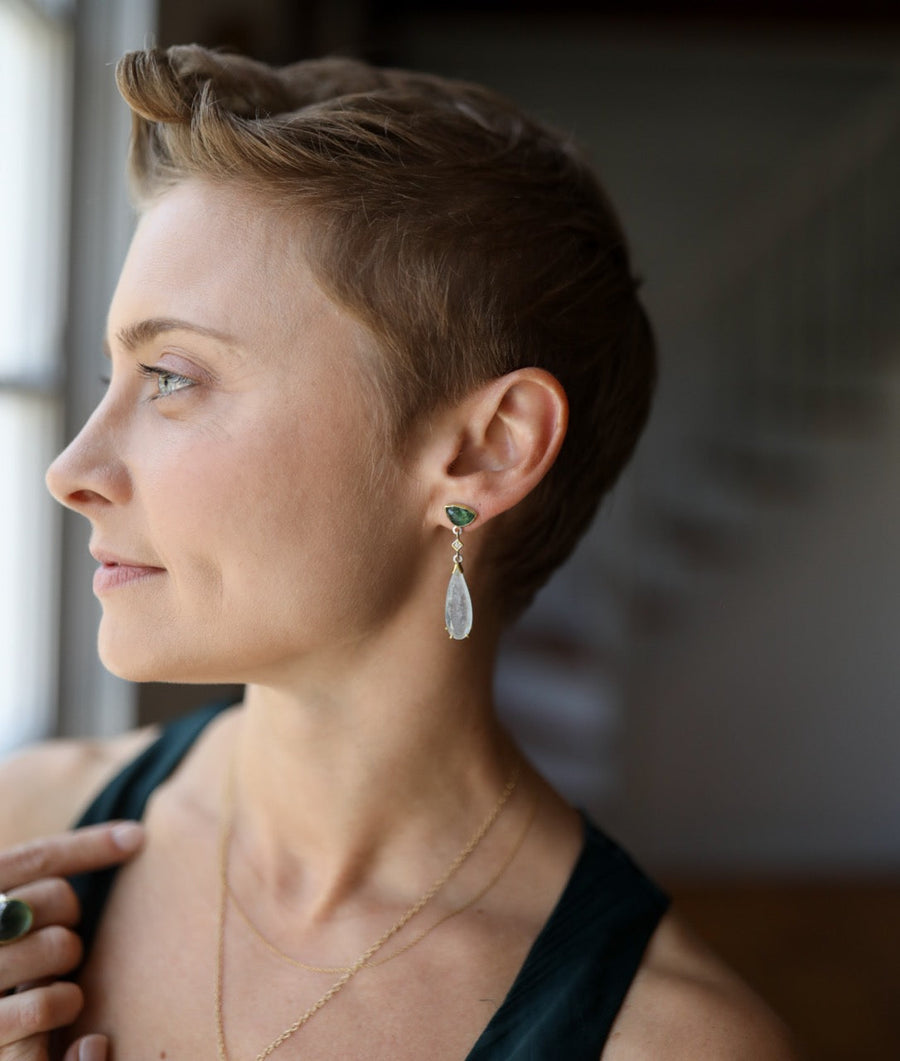 Tourmaline, Aquamarine, & Diamond Cube Earrings