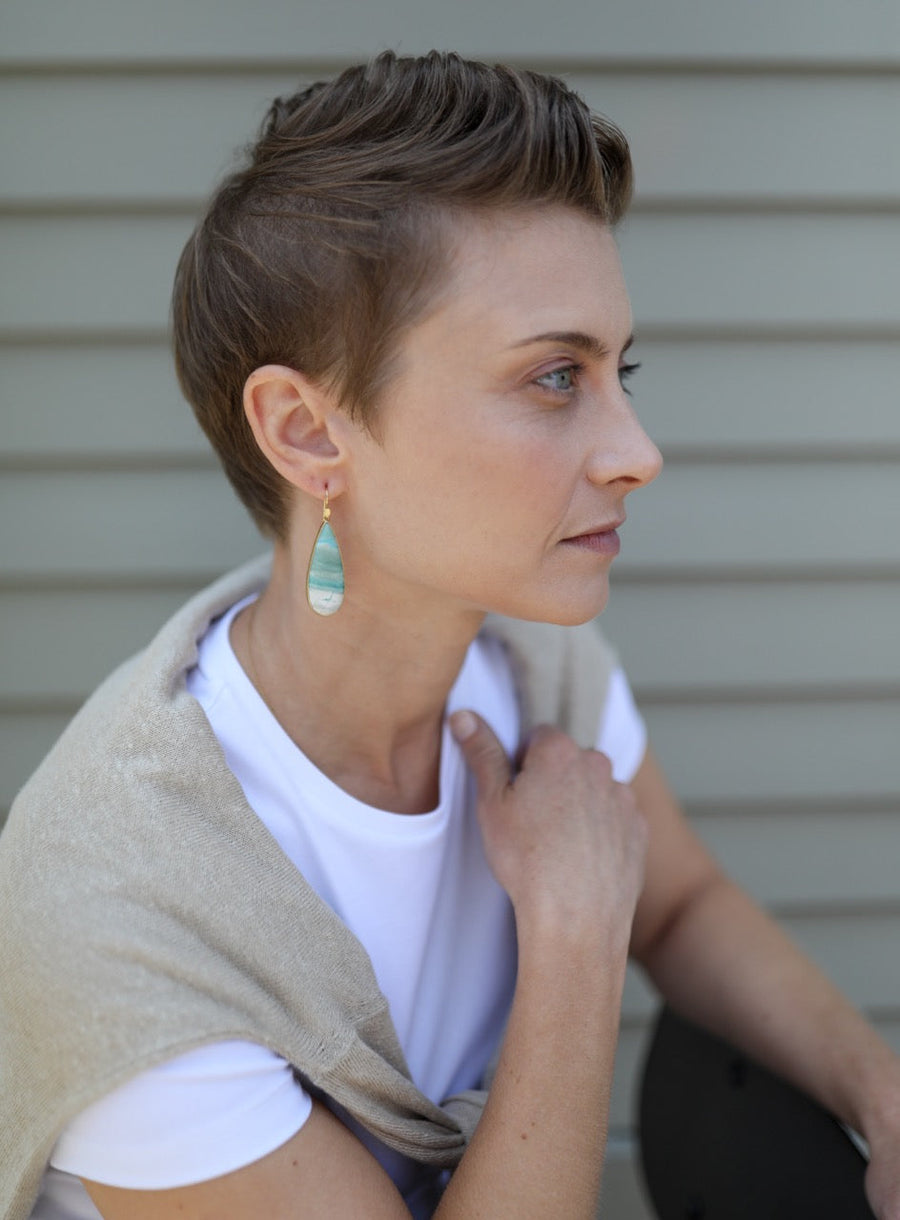 Opalized Wood Oceanic Drop Earrings