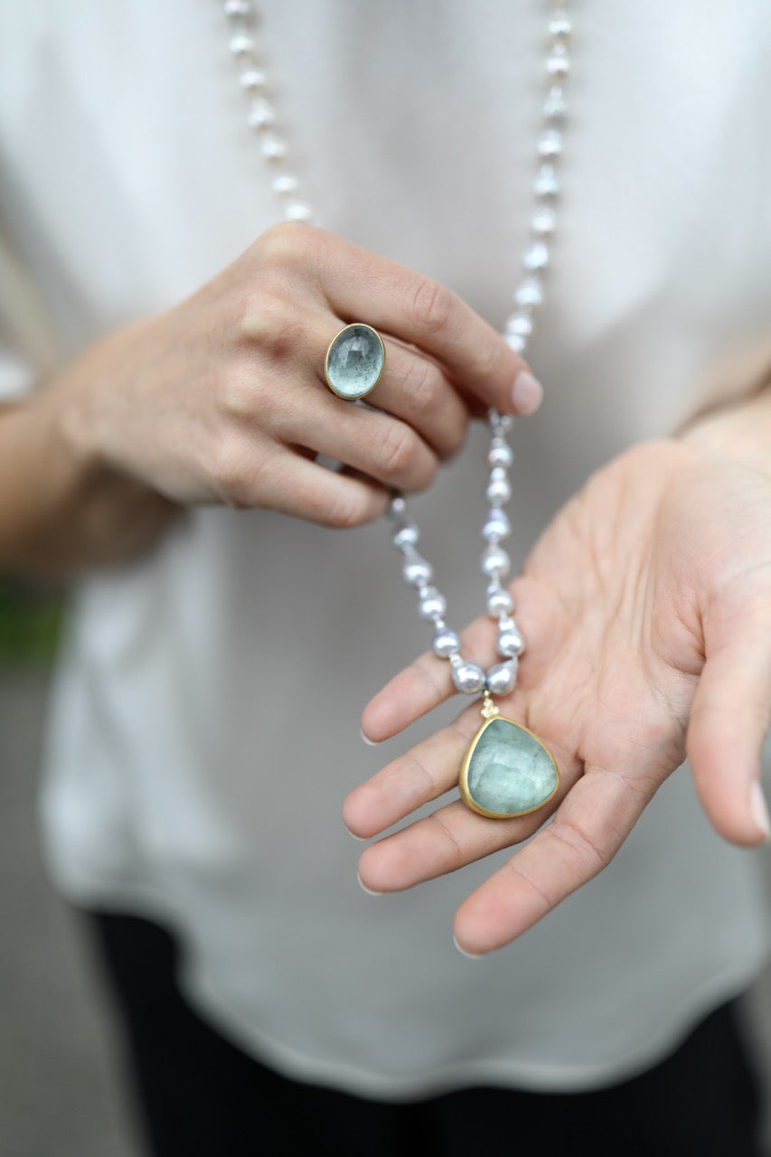 Aquamarine Cabochon East-West Ring