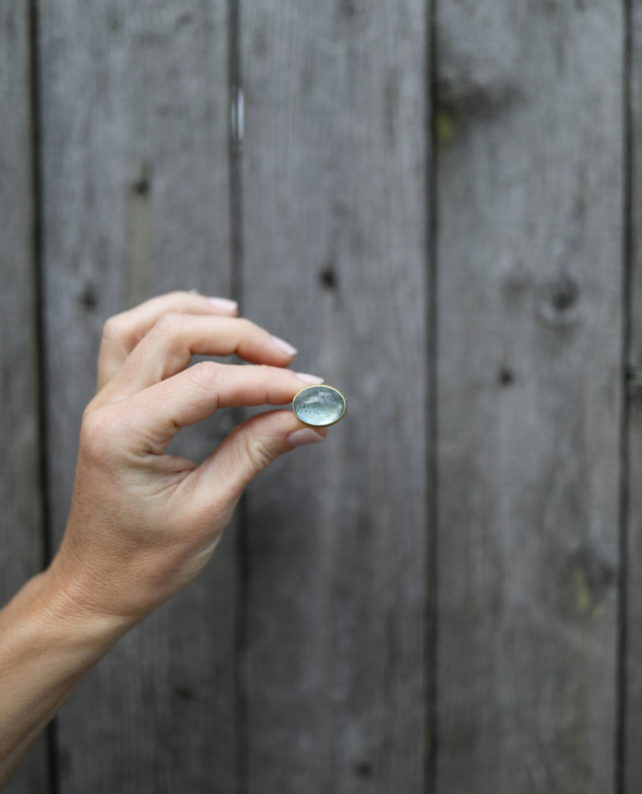 Aquamarine Cabochon East-West Ring