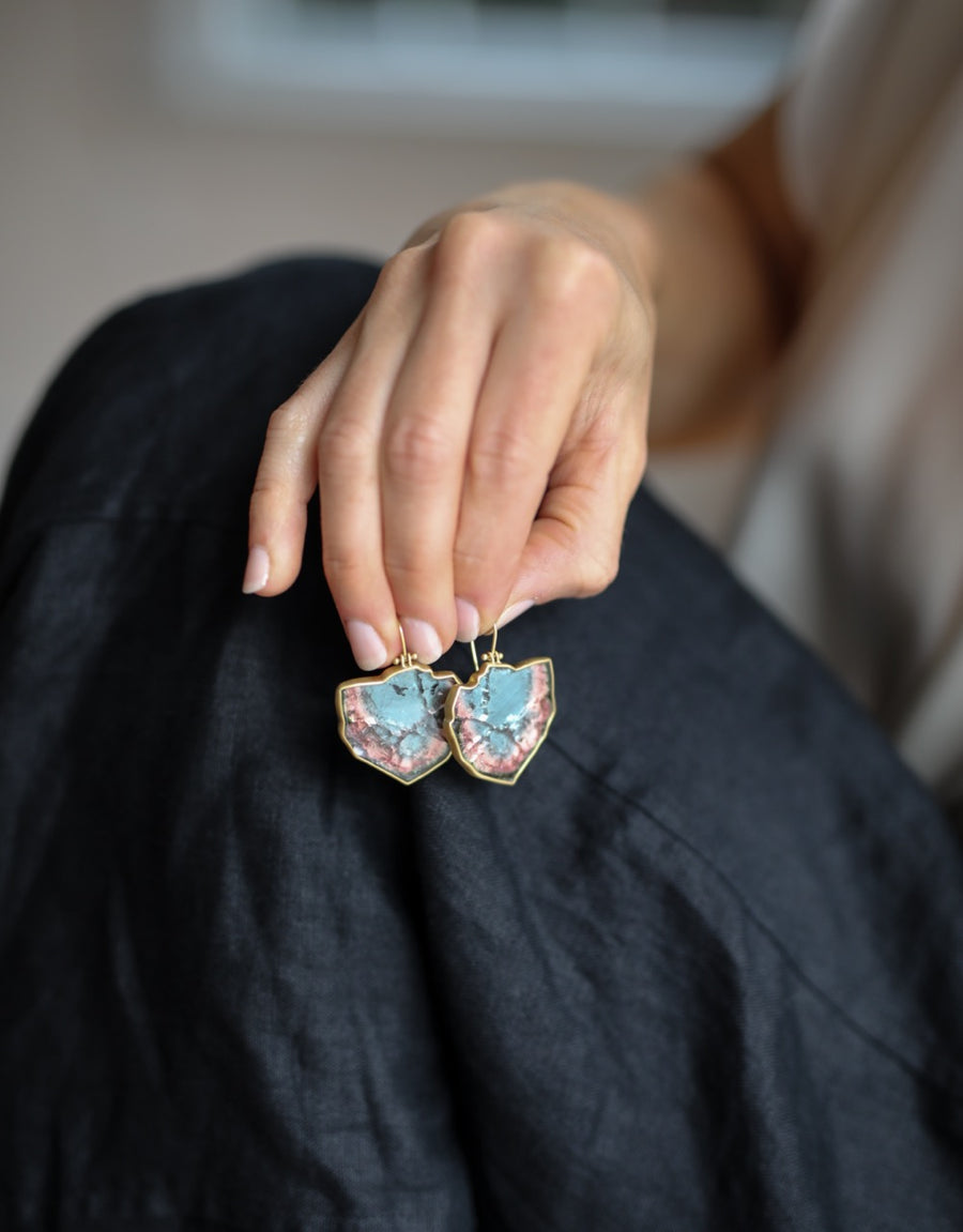 Large Watermelon Tourmaline Slice Earrings