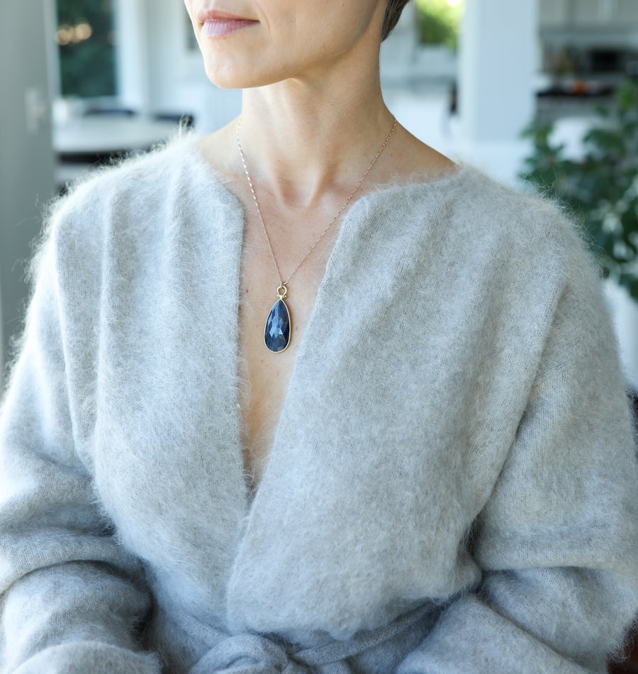 Large Rose Cut Blue Sapphire Pear Pendant