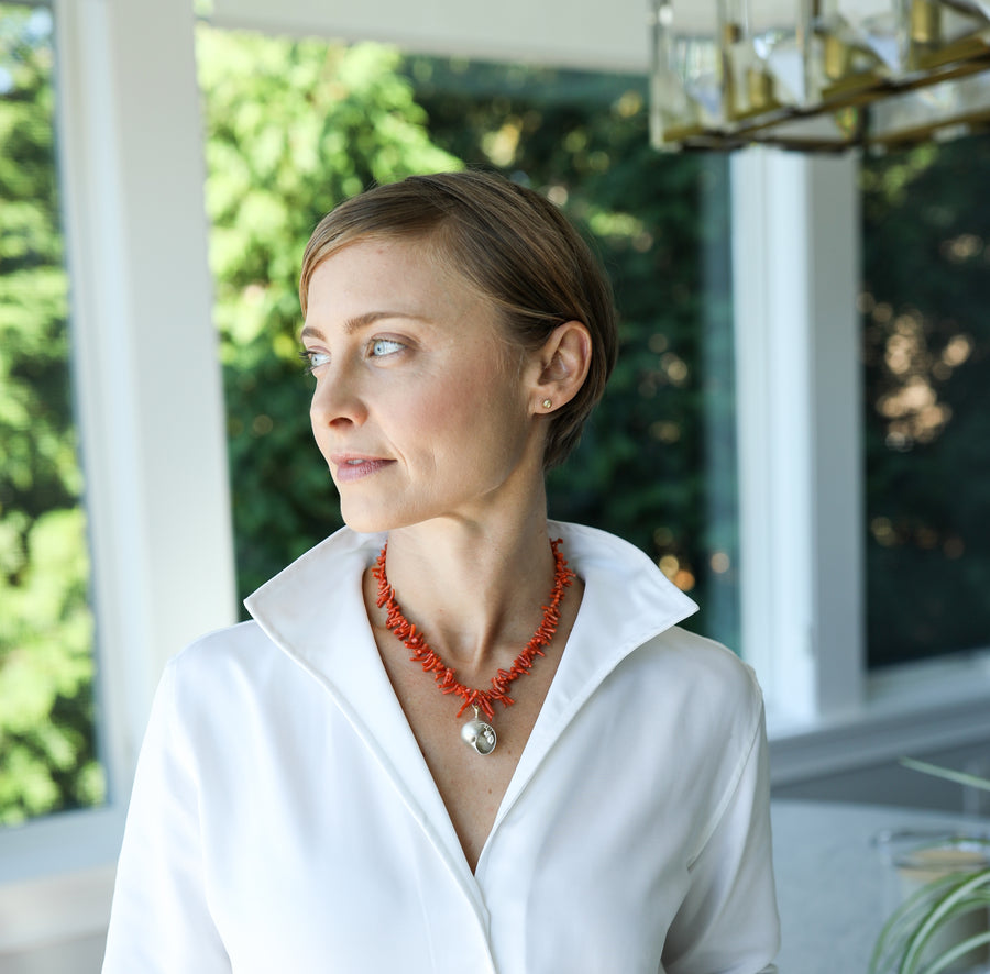 Salacia Coral & Pearl Shell Cameo Necklace