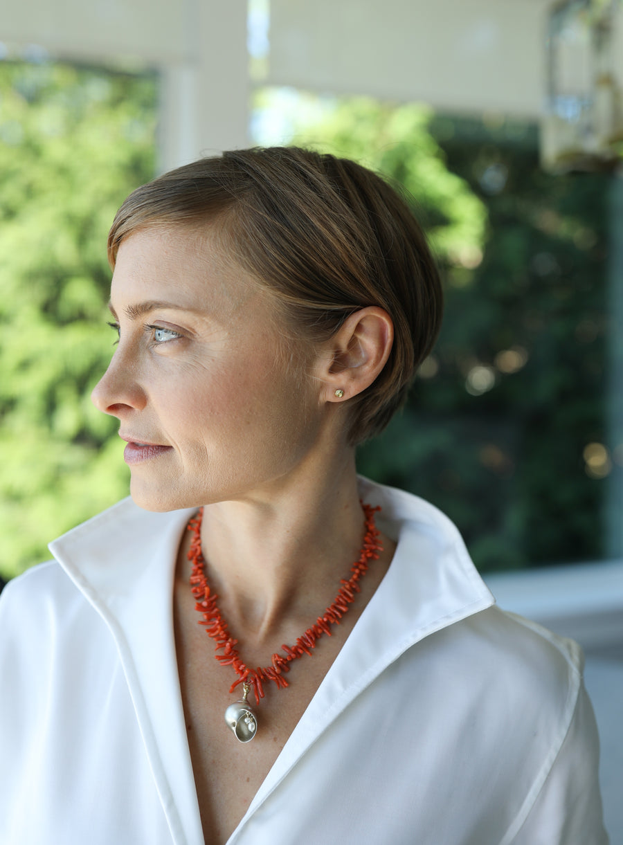 Salacia Coral & Pearl Shell Cameo Necklace