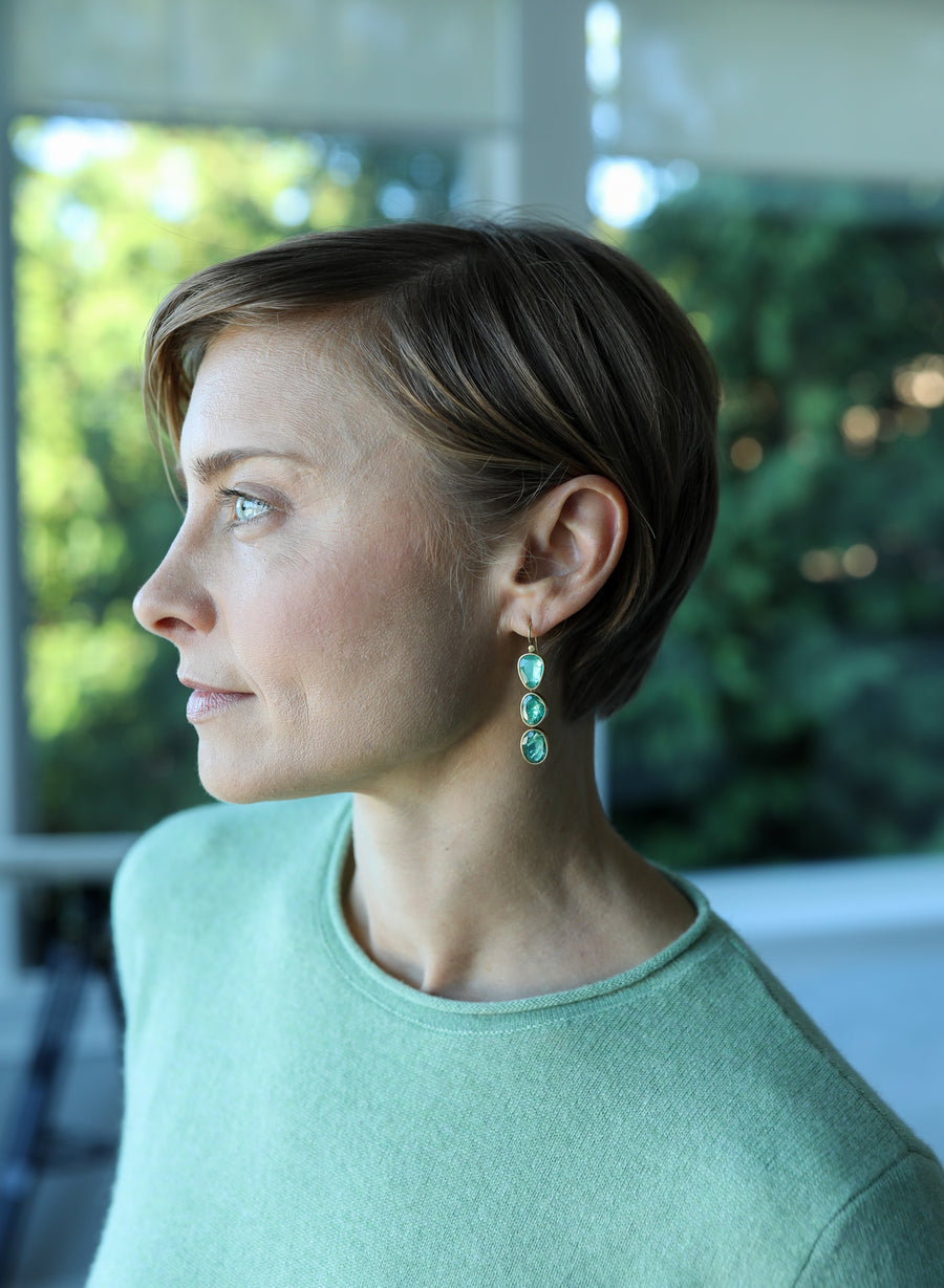 Large Emerald Triple Drop Earrings