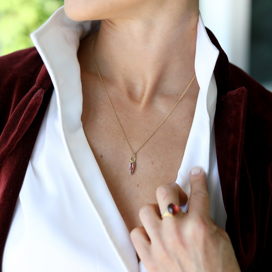 Elongated Rubellite Tourmaline Triangle Pendant