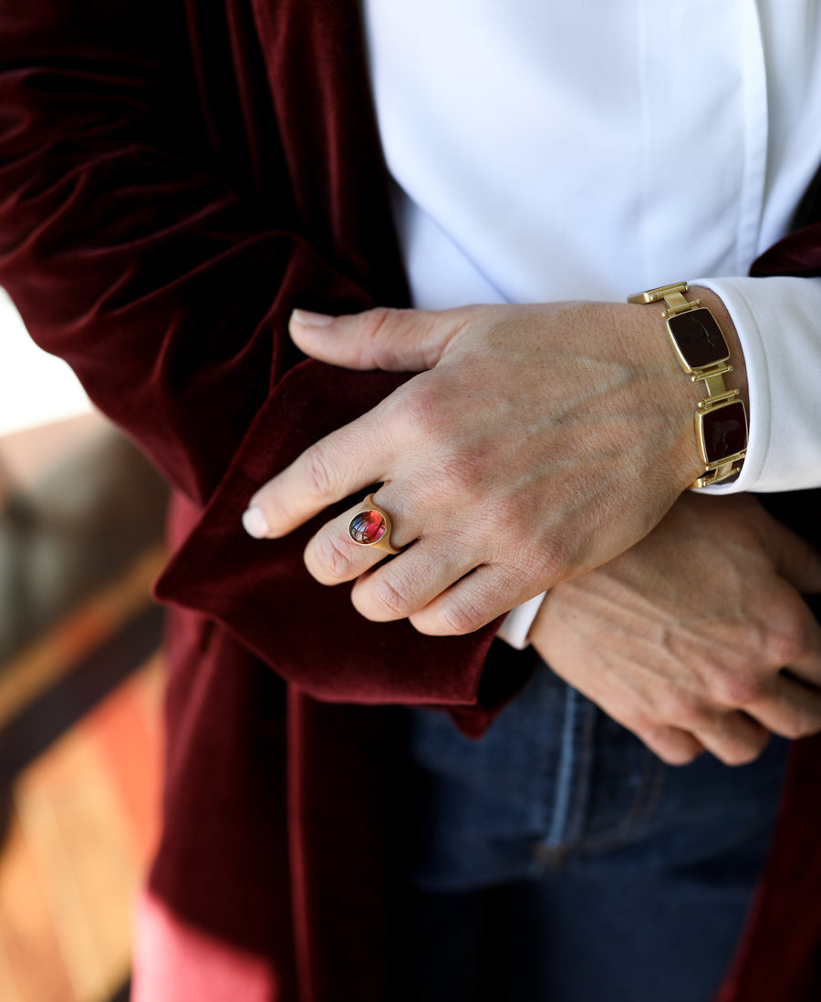 Oval Raspberry Tourmaline Cabochon Cast Ring