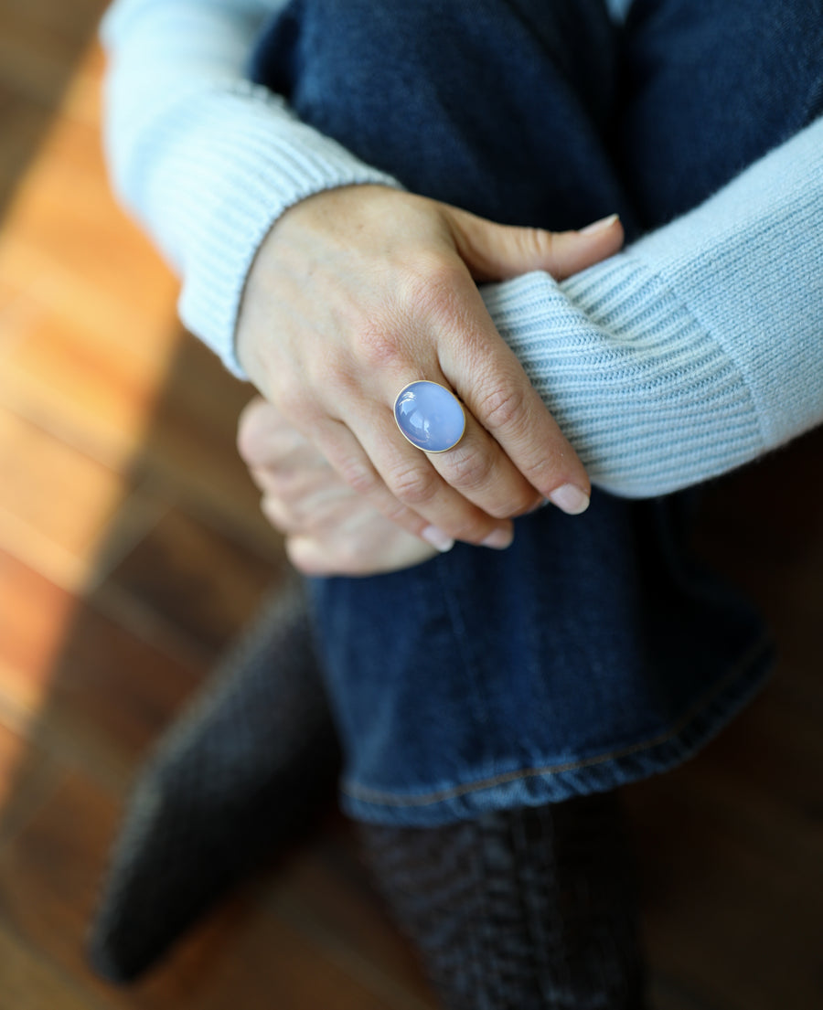 Large Oval Blue Chalcedony Ring