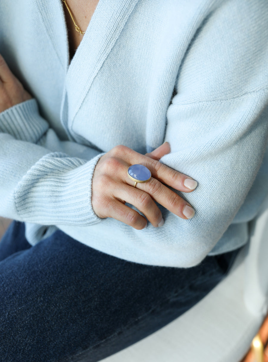 Large Oval Blue Chalcedony Ring