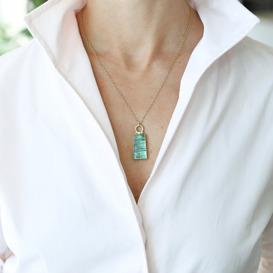 Large Green Tourmaline Trapezoid Pendant