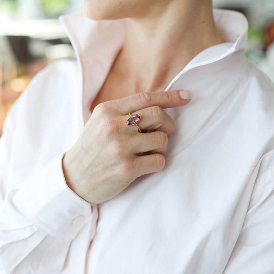 Pink Faceted Tourmaline Claw Ring