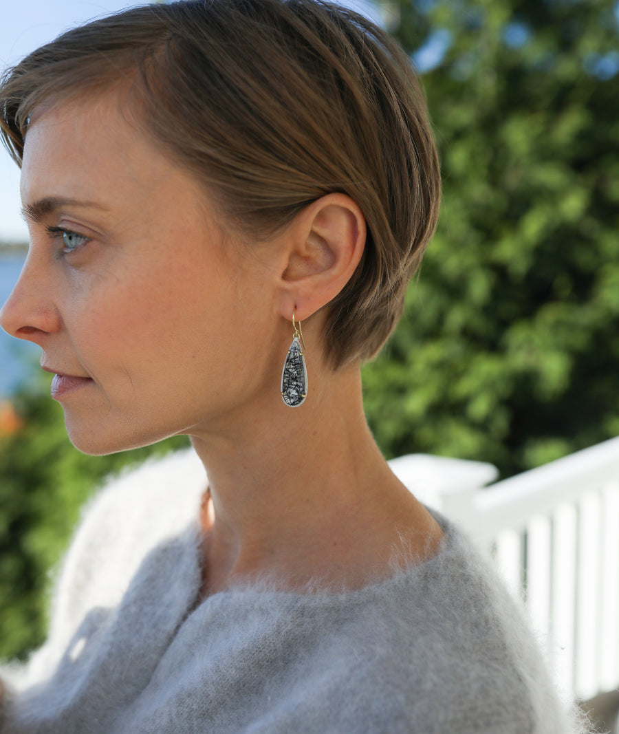 Prong Set Teardrop Tourmalated Quartz Earrings