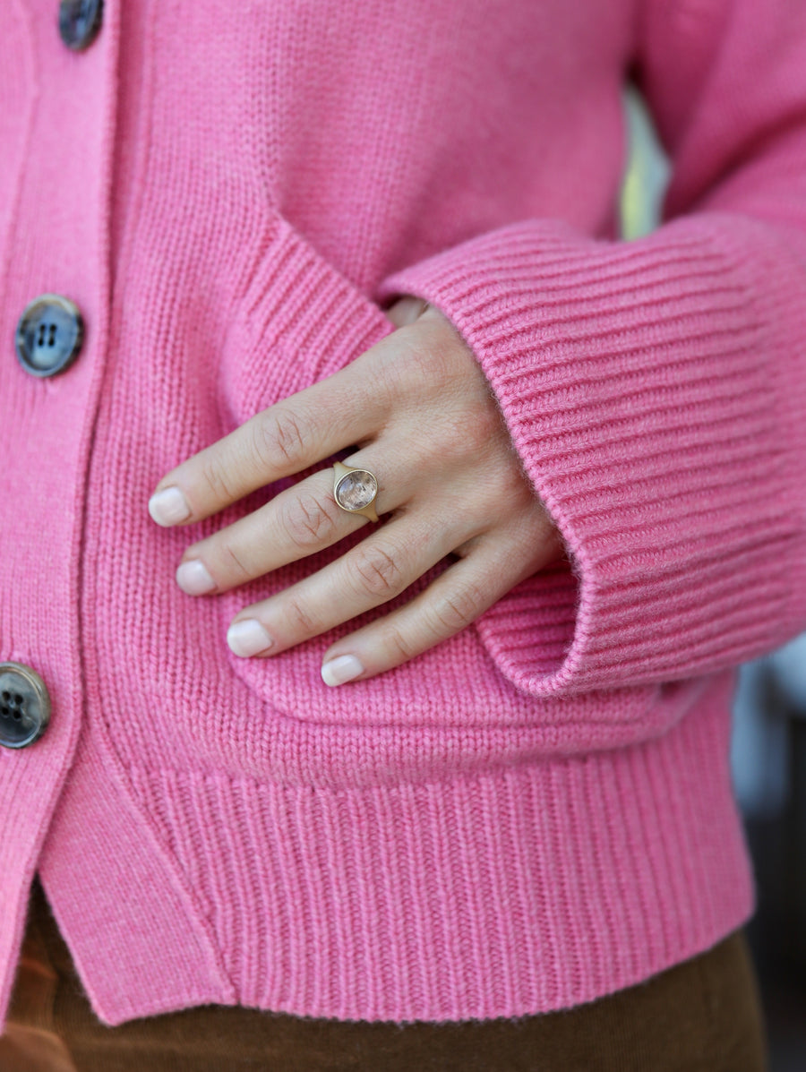 Oval Cabochon Peachy Tourmaline Cast Ring