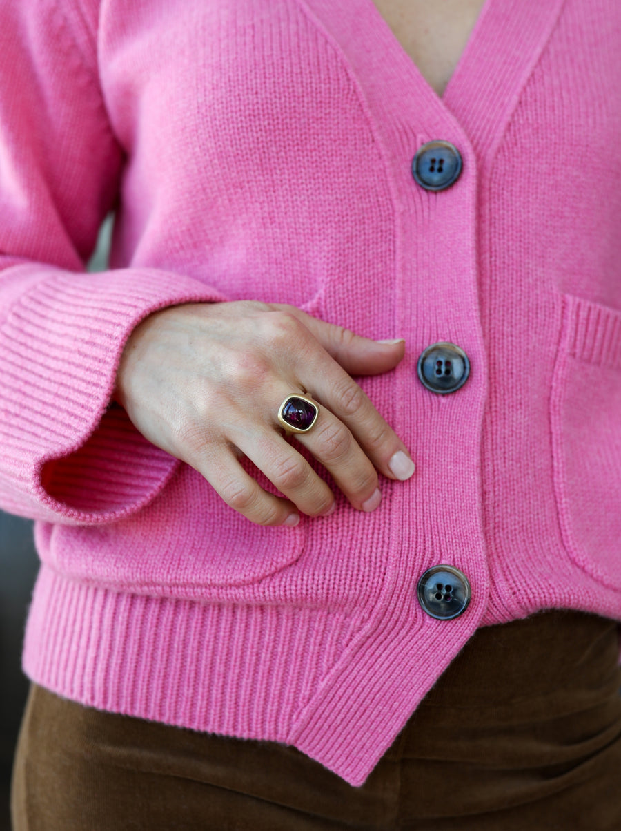 Deep Fuchsia Cushion Tourmaline Signet Ring