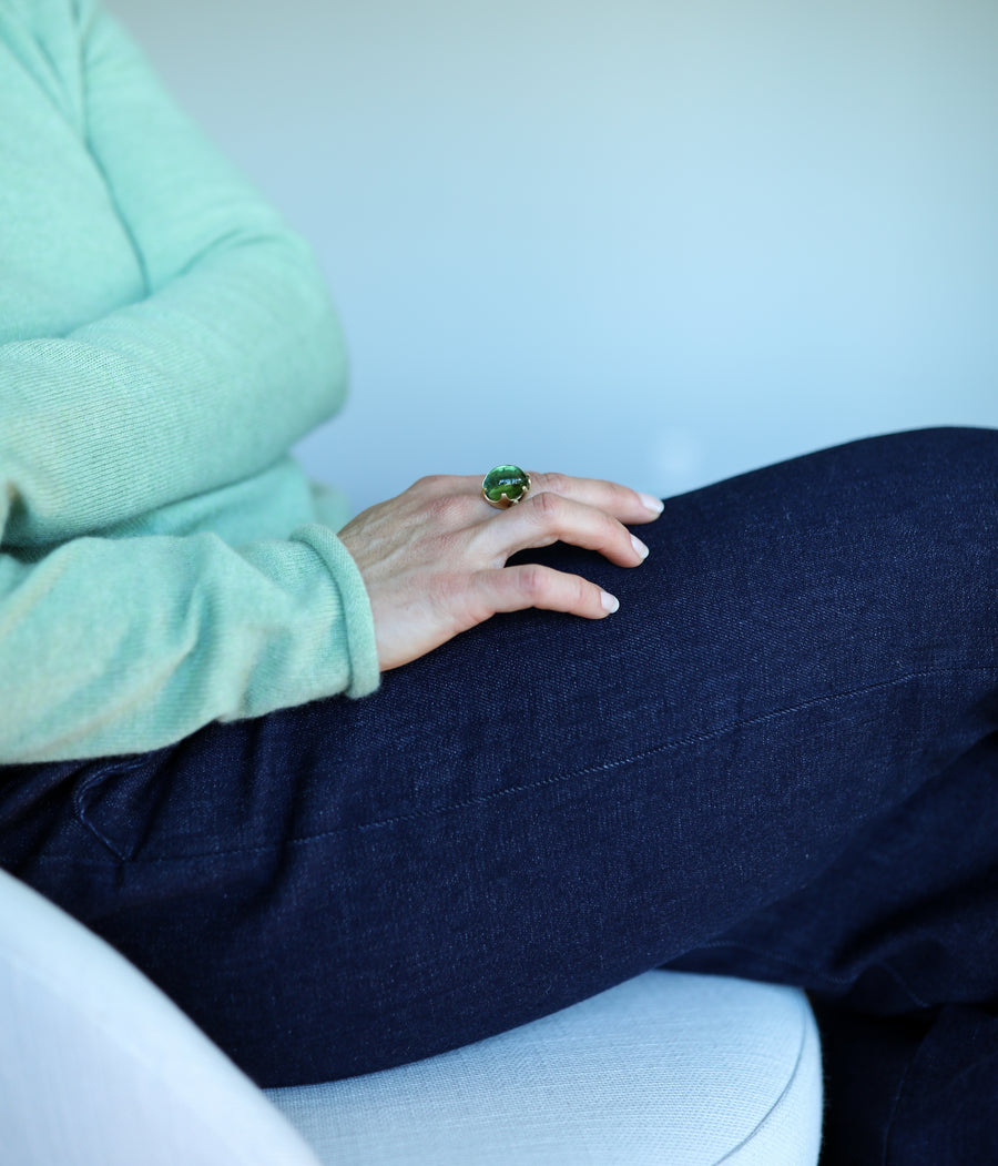 Green Tourmaline Cabochon Queen's Ring