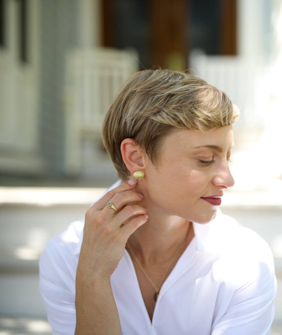 Cross-Bar Venus Shell Post Earrings