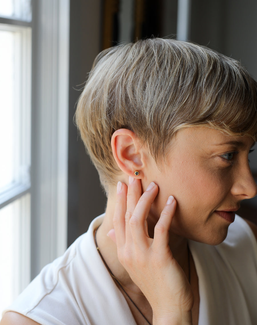 Spinel Hexagon Stud Earrings