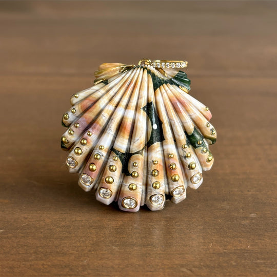 Sophie Gardner 18k gold ocean jasper shell pendant with diamonds