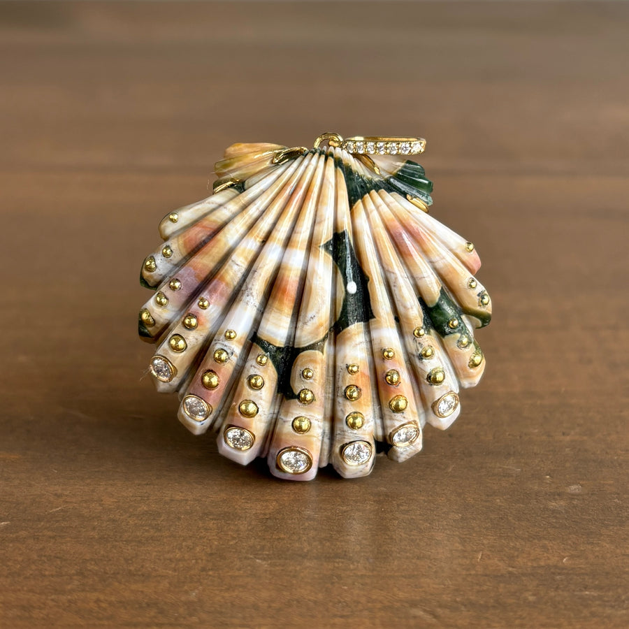 Sophie Gardner 18k gold ocean jasper shell pendant with diamonds