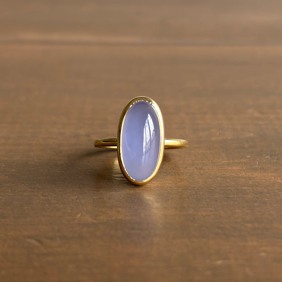 Mimi Favre Blue Chalcedony Cabochon Wire Ring front view