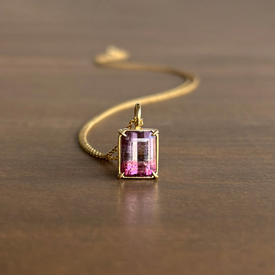 Mimi Favre Emerald Cut Aurora Tourmaline Pendant front view
