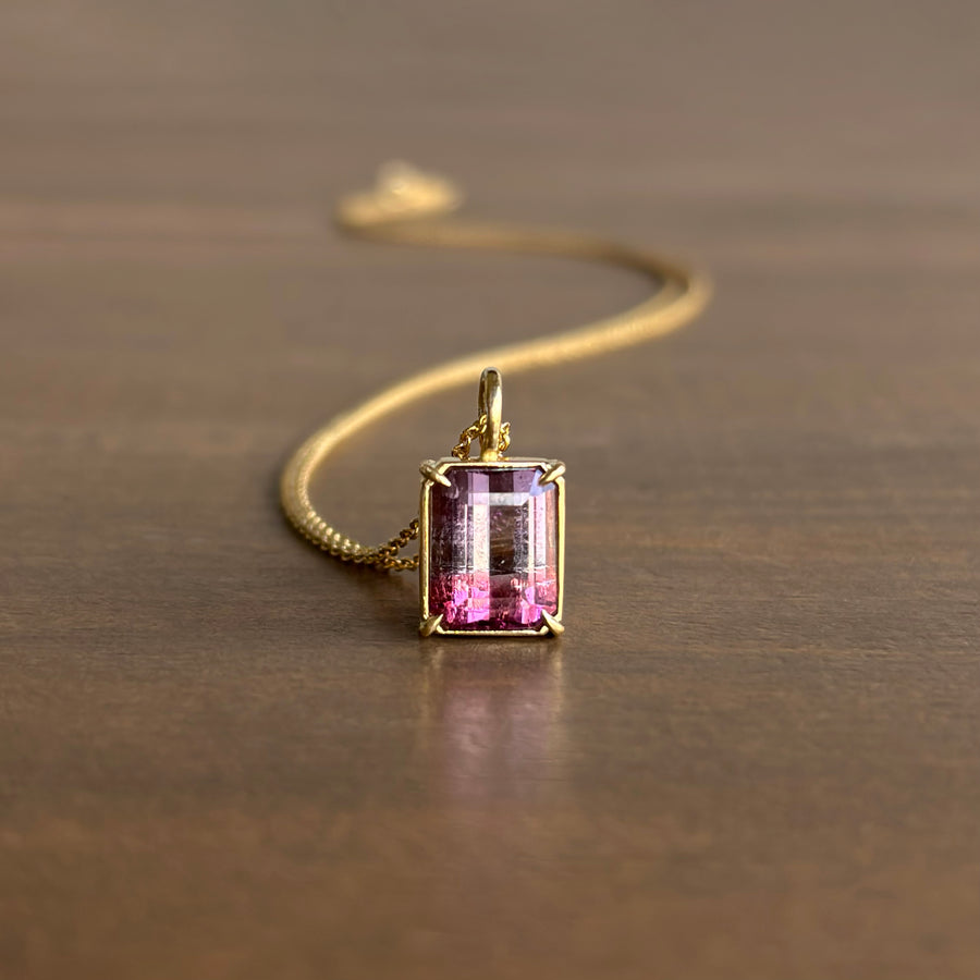 Mimi Favre Emerald Cut Aurora Tourmaline Pendant front view