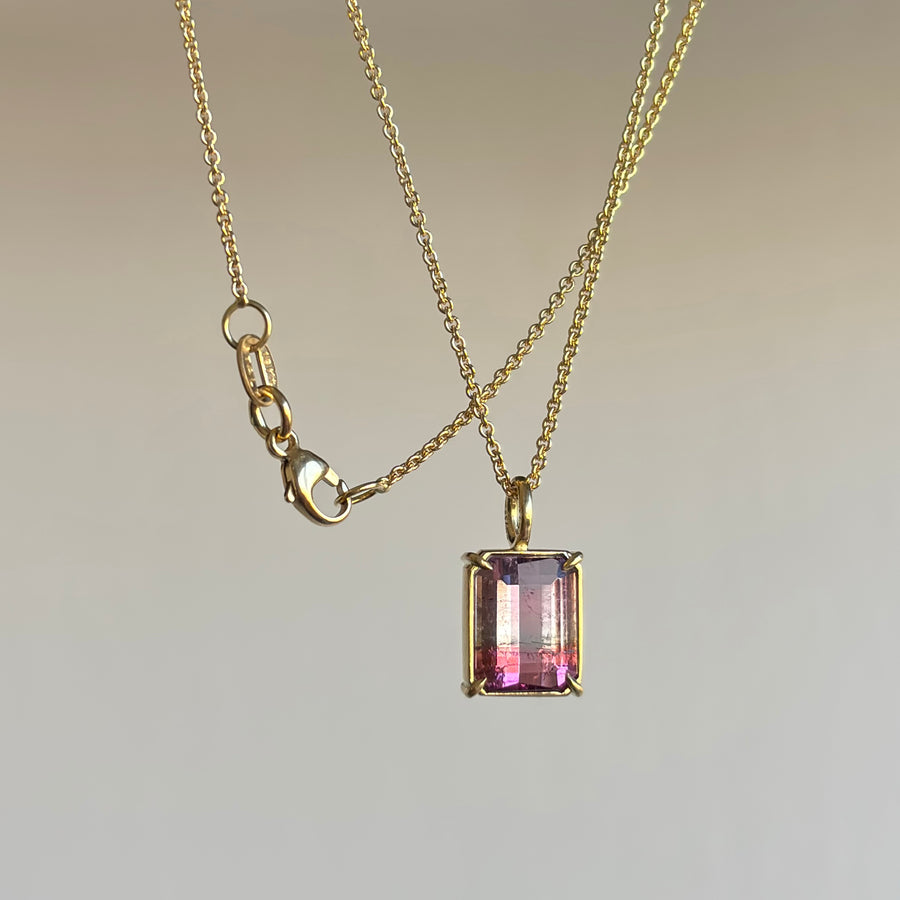 Mimi Favre Emerald Cut Aurora Tourmaline Pendant hanging view 1