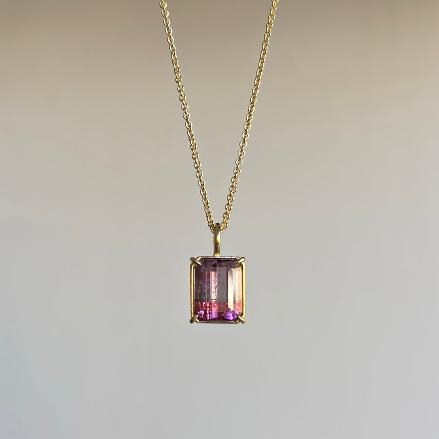 Mimi Favre Emerald Cut Aurora Tourmaline Pendant hanging view 2