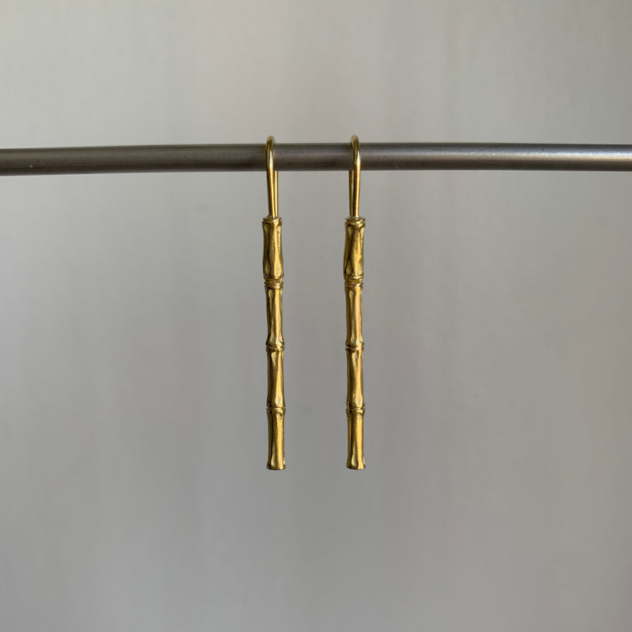Mimi Favre Gold Bamboo Long Dangle Earrings earrings hanging view