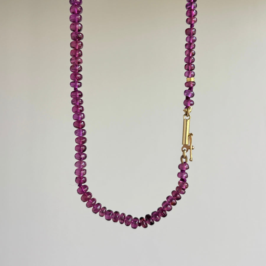 Mimi Favre Grape Garnet Beaded Necklace hanging