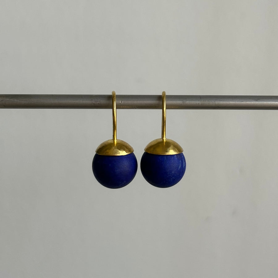 Mimi Favre Hammered Dome Lapis Earrings earrings hanging view