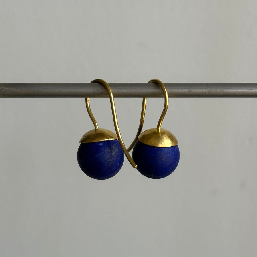 Mimi Favre Hammered Dome Lapis Earrings earrings side view 1
