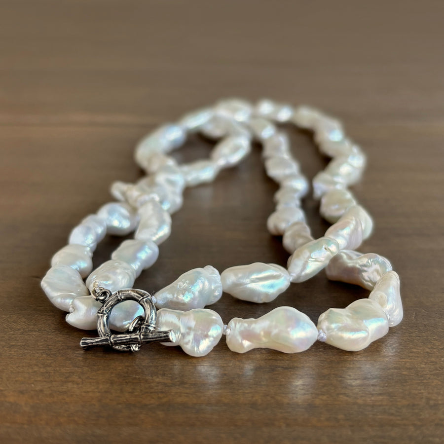 Mimi Favre Long Freshwater Baroque Pearl Strand Necklace clasp detail