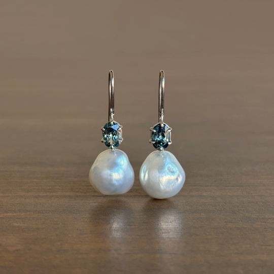 Mimi Favre Platinum Silvery White South Sea Keshi & Spinel Earrings