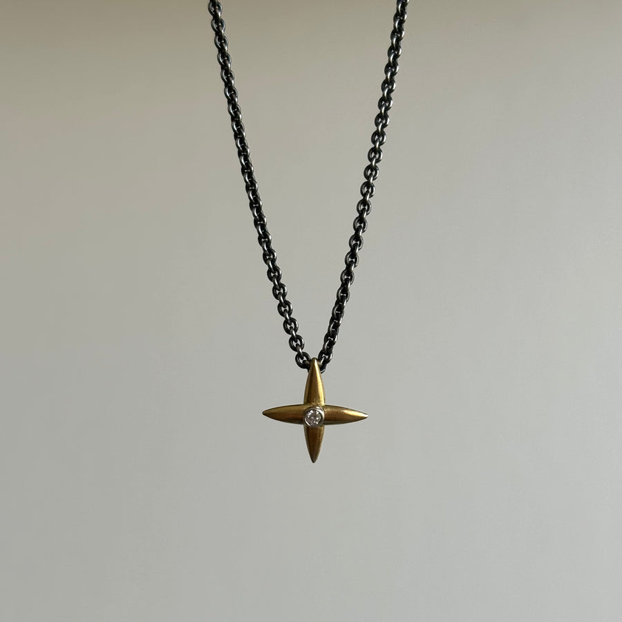 Mimi Favre Star Cross Diamond Pendant hanging view 1