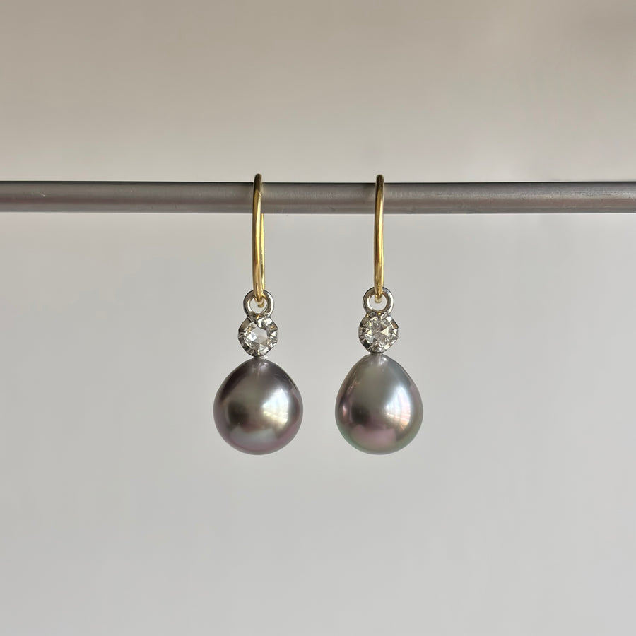 Mimi Favre Tahitian Pearl & Rose Cut Diamond Earrings earrings hanging view