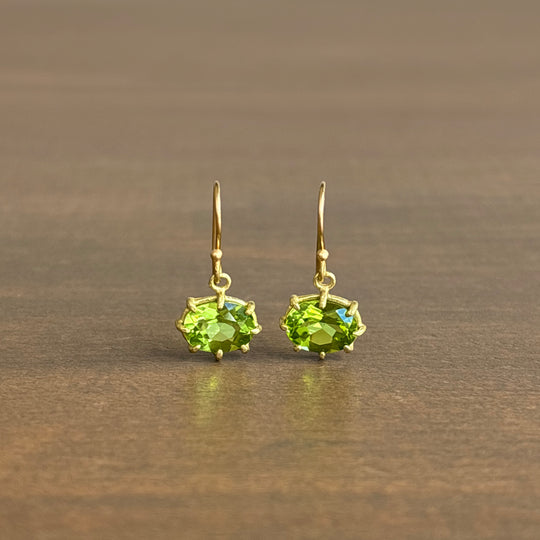 Mini 18k Gold & Oval Faceted Peridot Earrings
