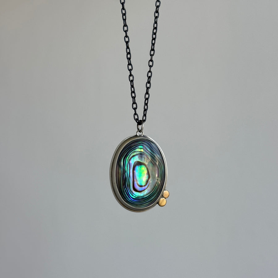 Mixed Metal Mother of Pearl Pendant hanging