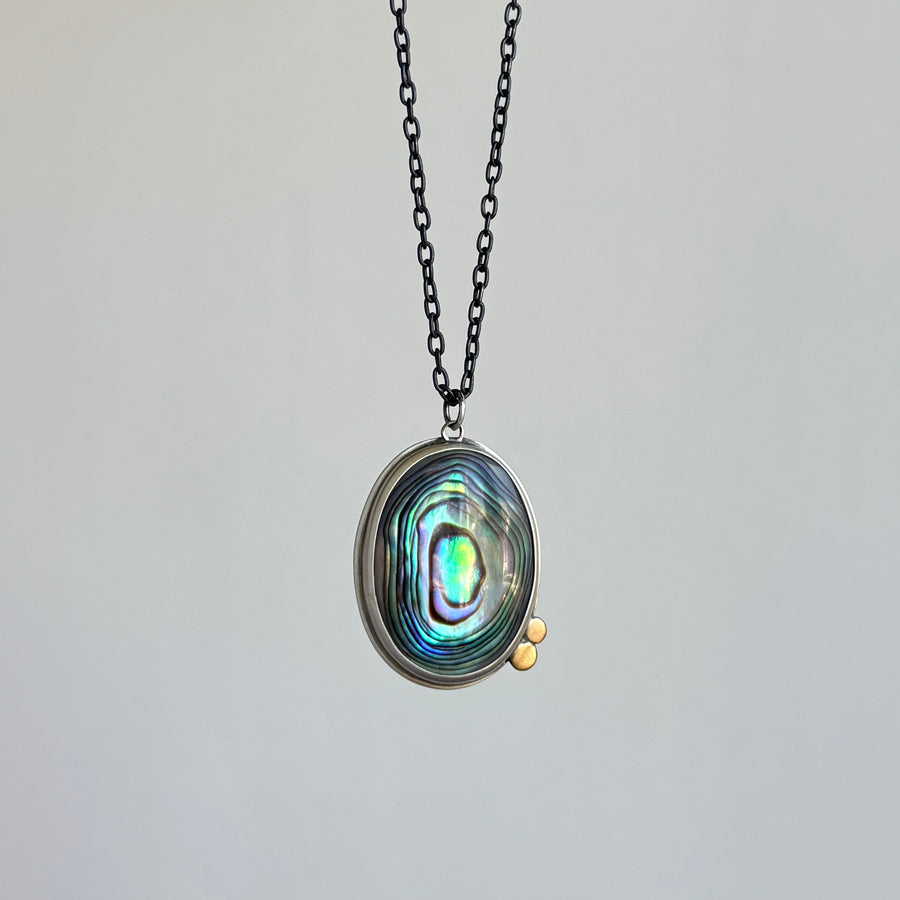 Mixed Metal Mother of Pearl Pendant hanging 2
