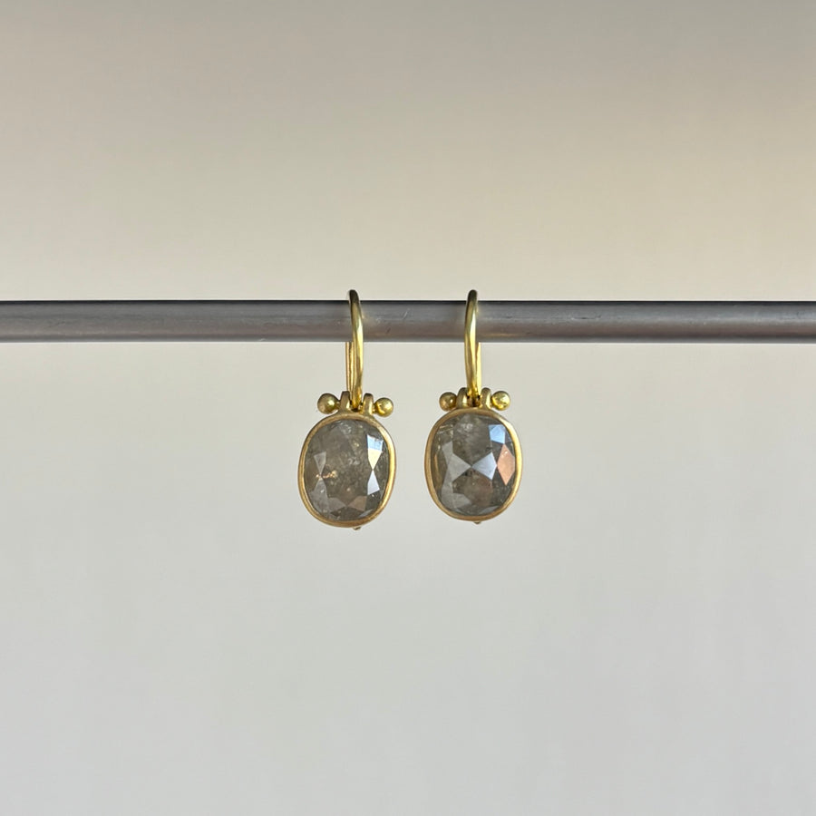 Olive Rose Cut Diamond Oval Earrings with Clasps by Monika Krol hanging view