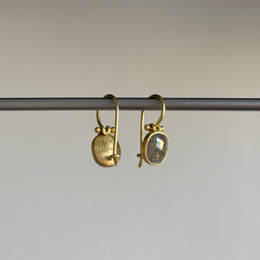 Olive Rose Cut Diamond Oval Earrings with Clasps by Monika Krol side view