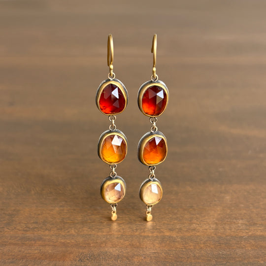 Ombré Zircon Triple Drop Earrings with 22k Gold & Sterling Silver