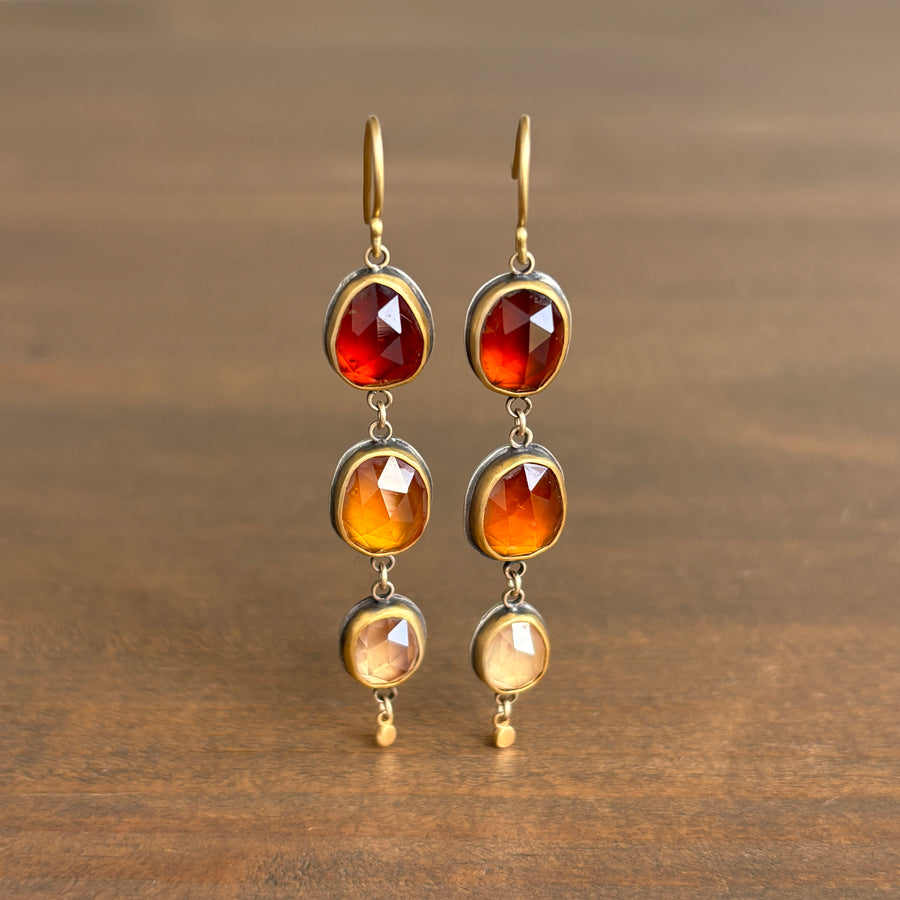 Ombré Zircon Triple Drop Earrings with 22k Gold & Sterling Silver