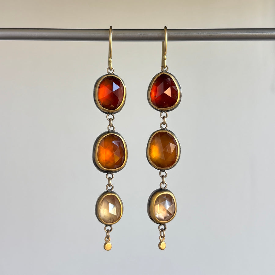 Ombré Zircon Triple Drop Earrings with 22k Gold & Sterling Silver hanging