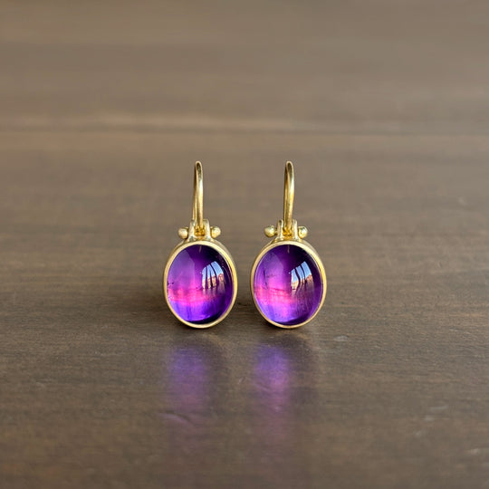 Oval Amethyst Cabochon Earrings by Monika Krol