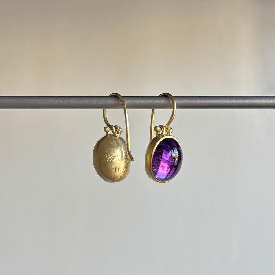Oval Amethyst Cabochon Earrings by Monika Krol side view