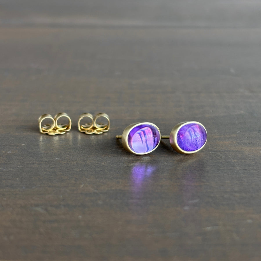 Oval Amethyst Cabochon Stud Earrings by Monika Krol view
