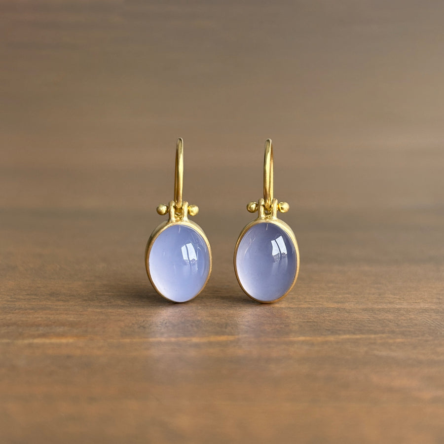 Oval Blue Namibian Chalcedony Cabochon Earrings by Monika Krol