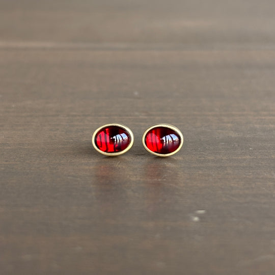 Oval Garnet Cabochon Stud Earrings by Monika Krol