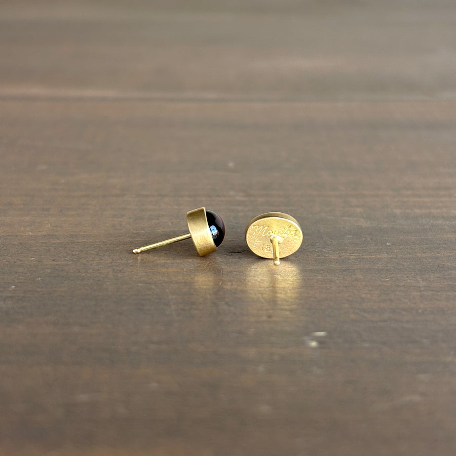 Oval Garnet Cabochon Stud Earrings by Monika Krol side view